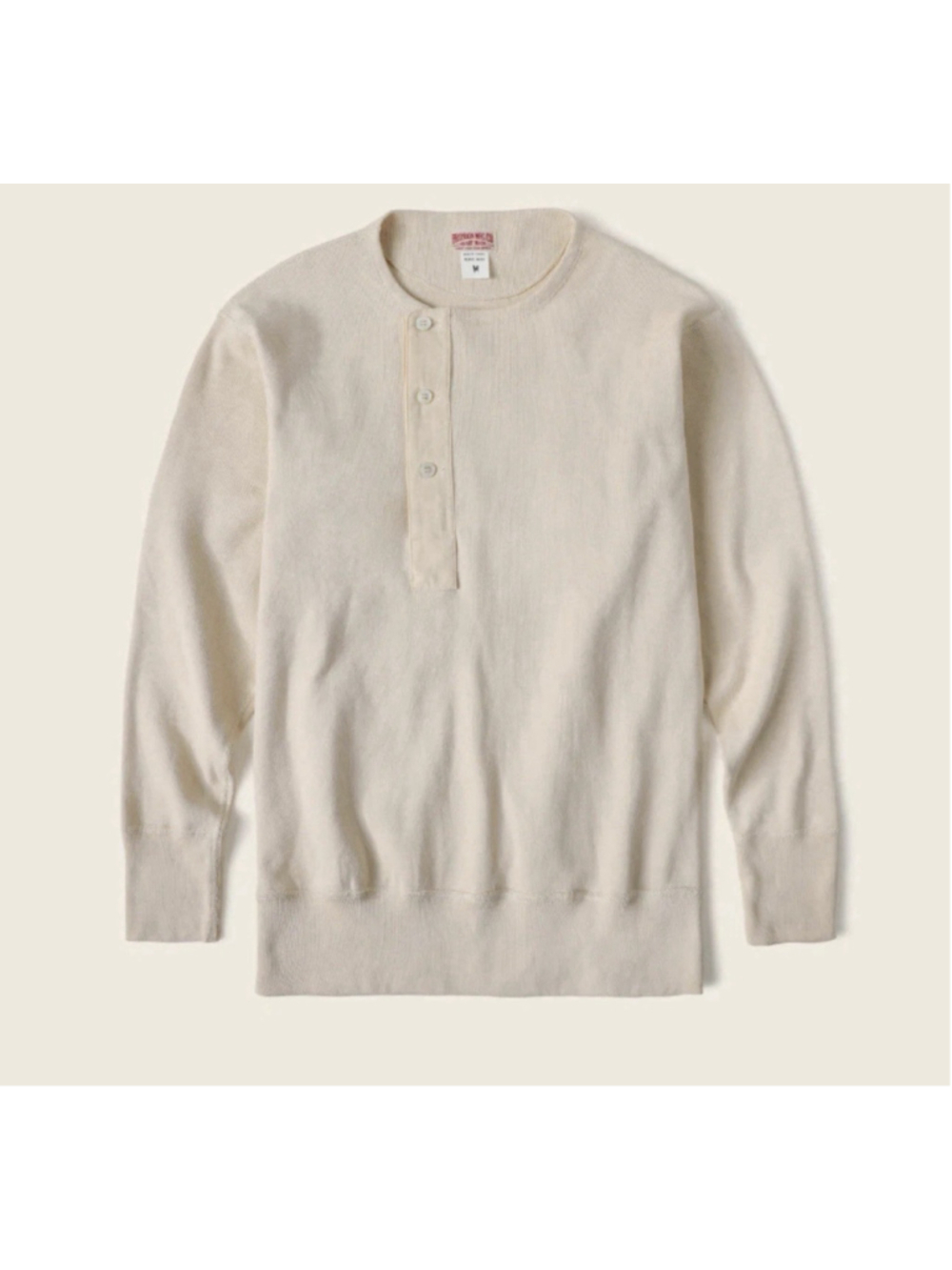 100% Cotton 14 oz Side Closing Henley Shirt Beige Bronson Mfg Co. Long Sleeve L - Picture 3 of 6
